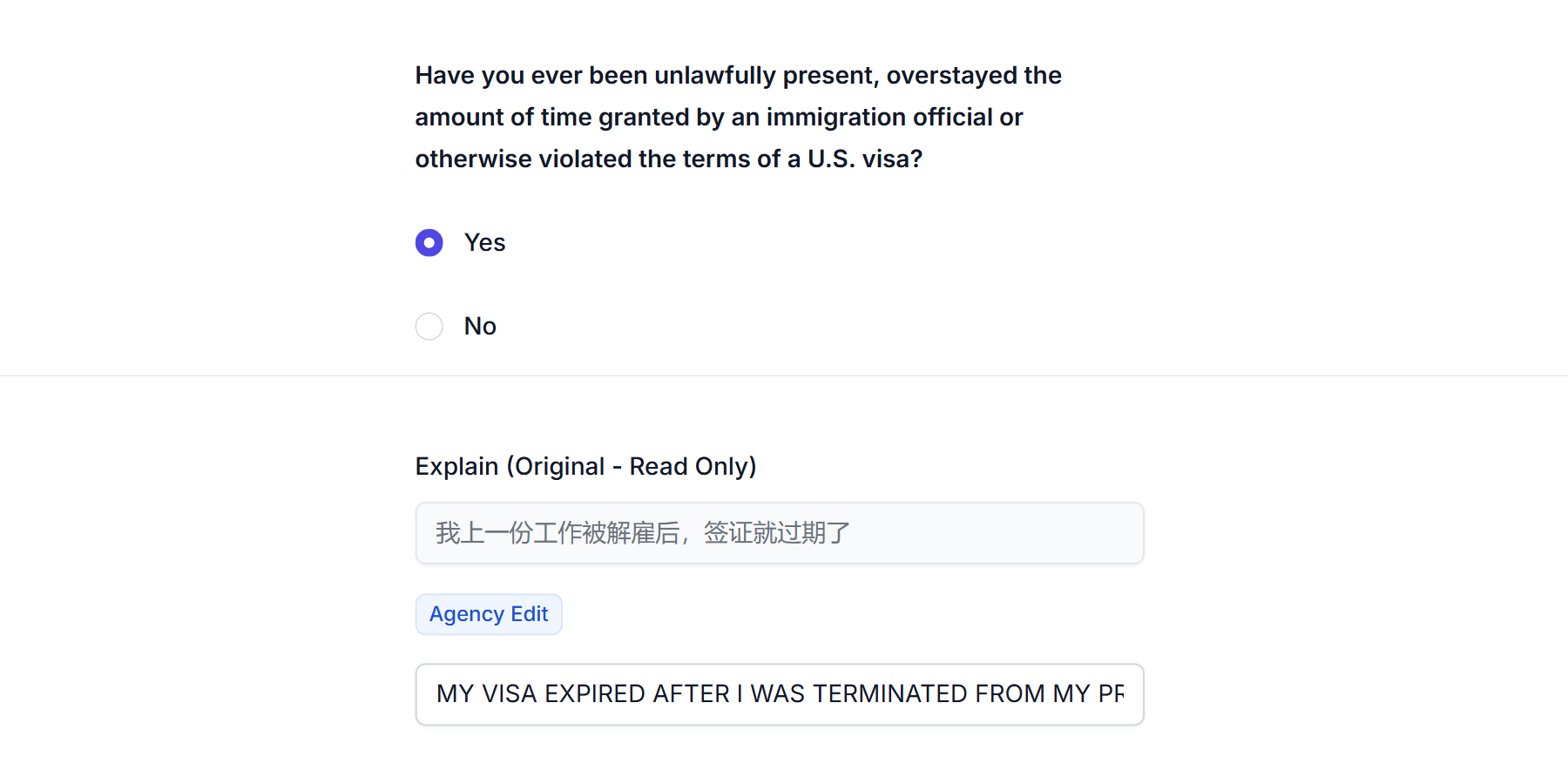 Review and translation interface showing AI-powered translations